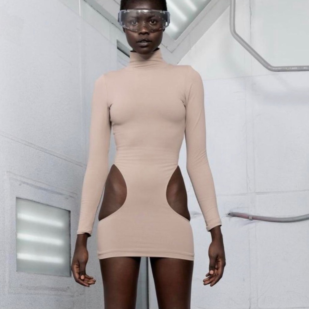 Prix workshop Oracle high neck cutout dress in beige nude